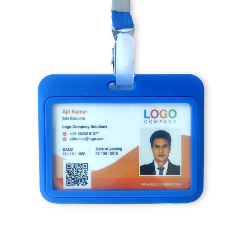 Waterproof Anti fold _Premium Double Sided_Horizontal_Blue color _ID Card Holder (A-111-H )